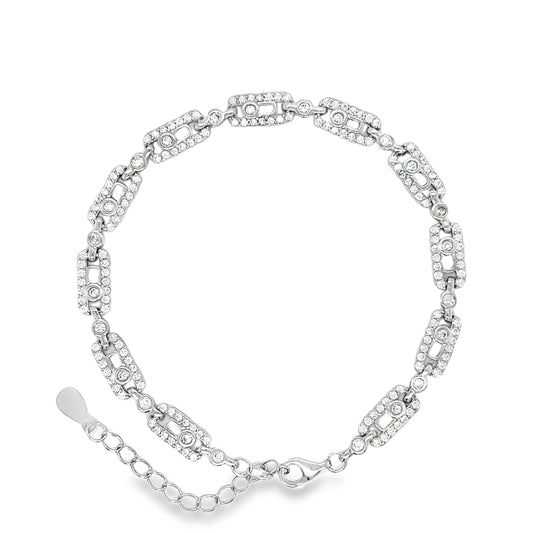 Sterling Silver CZ Rectangle Link Bracelet