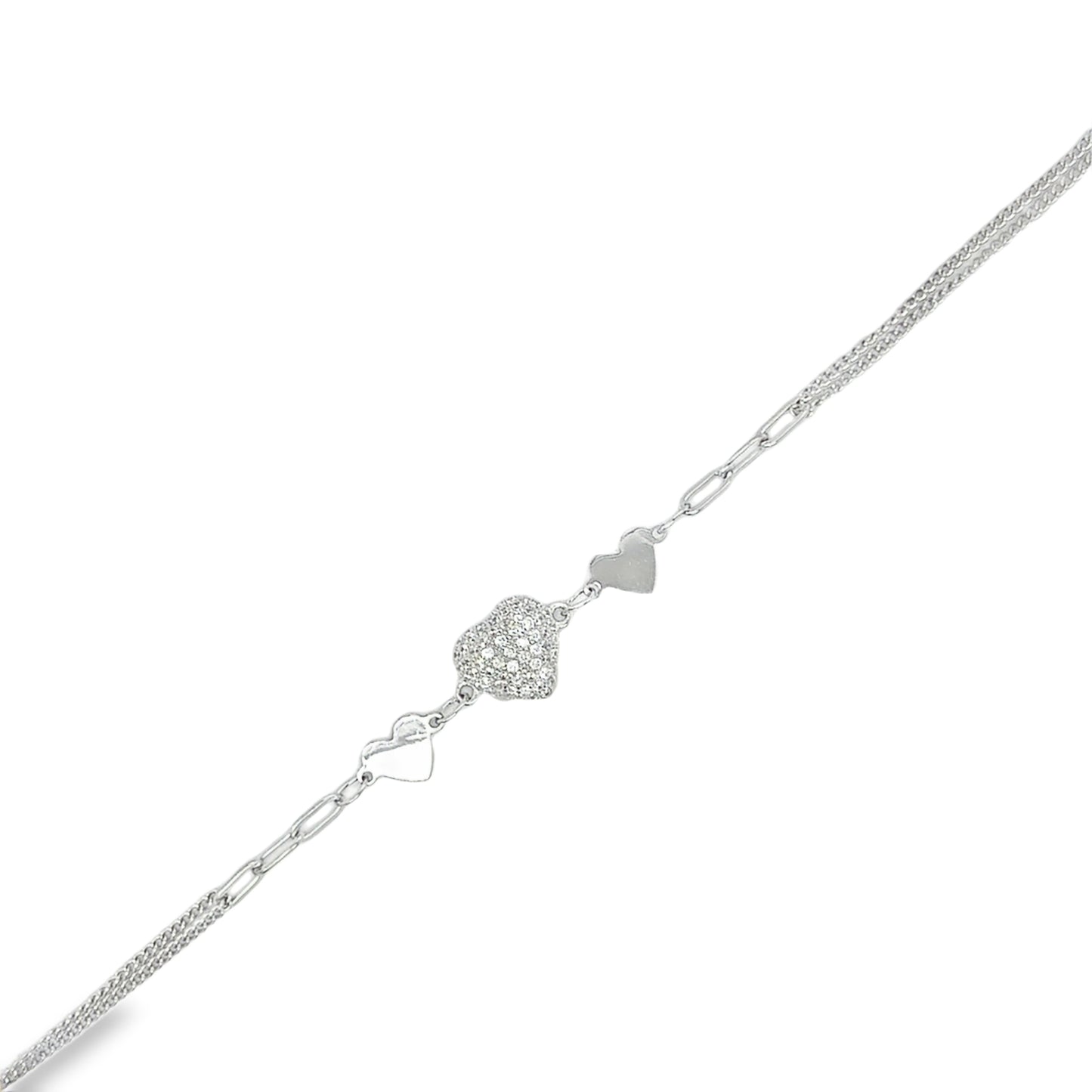 Sterling Silver CZ Pave Heart Bracelet