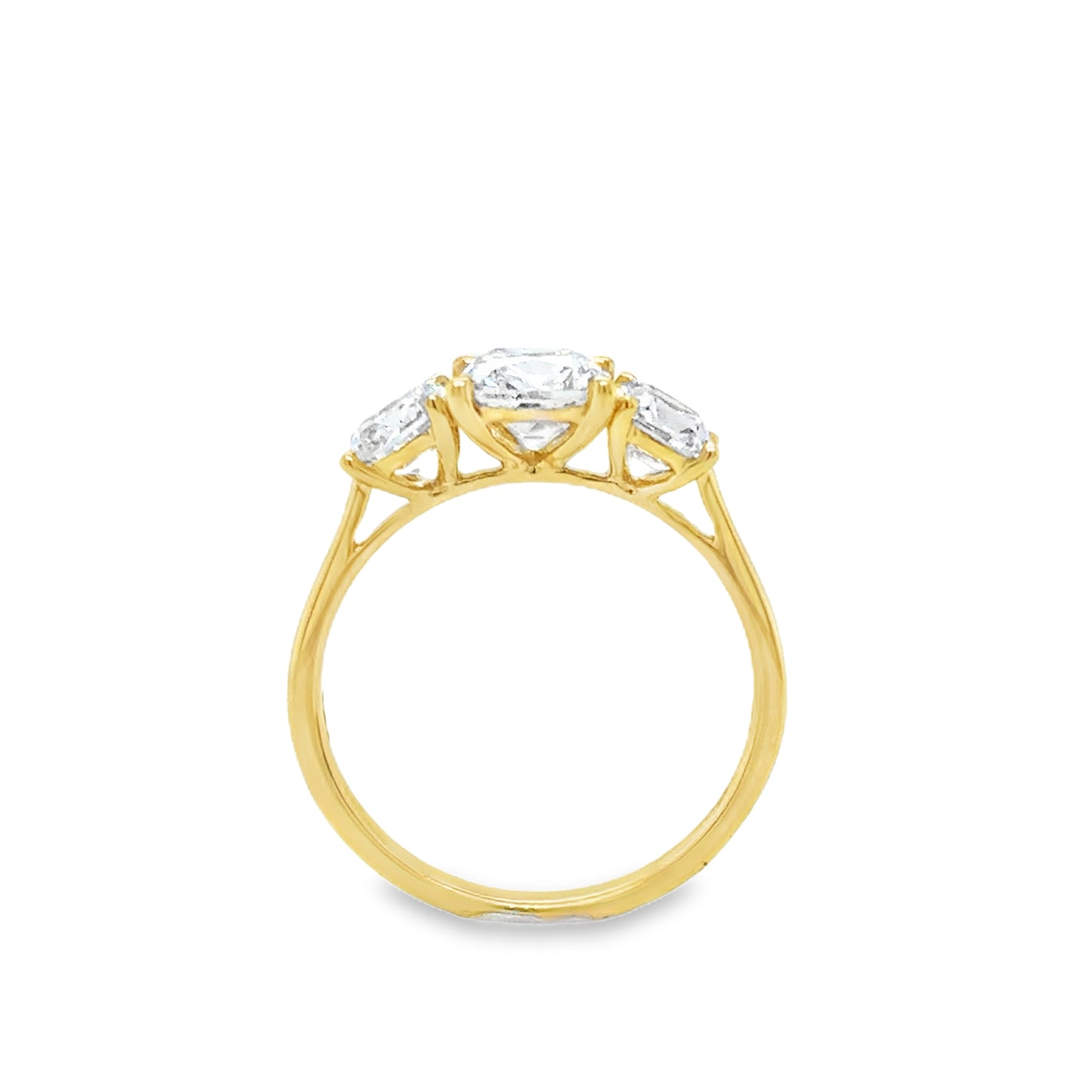 18ct Yellow Gold Three Stone Miner Cut Cultured Diamond Ring 2.15ct