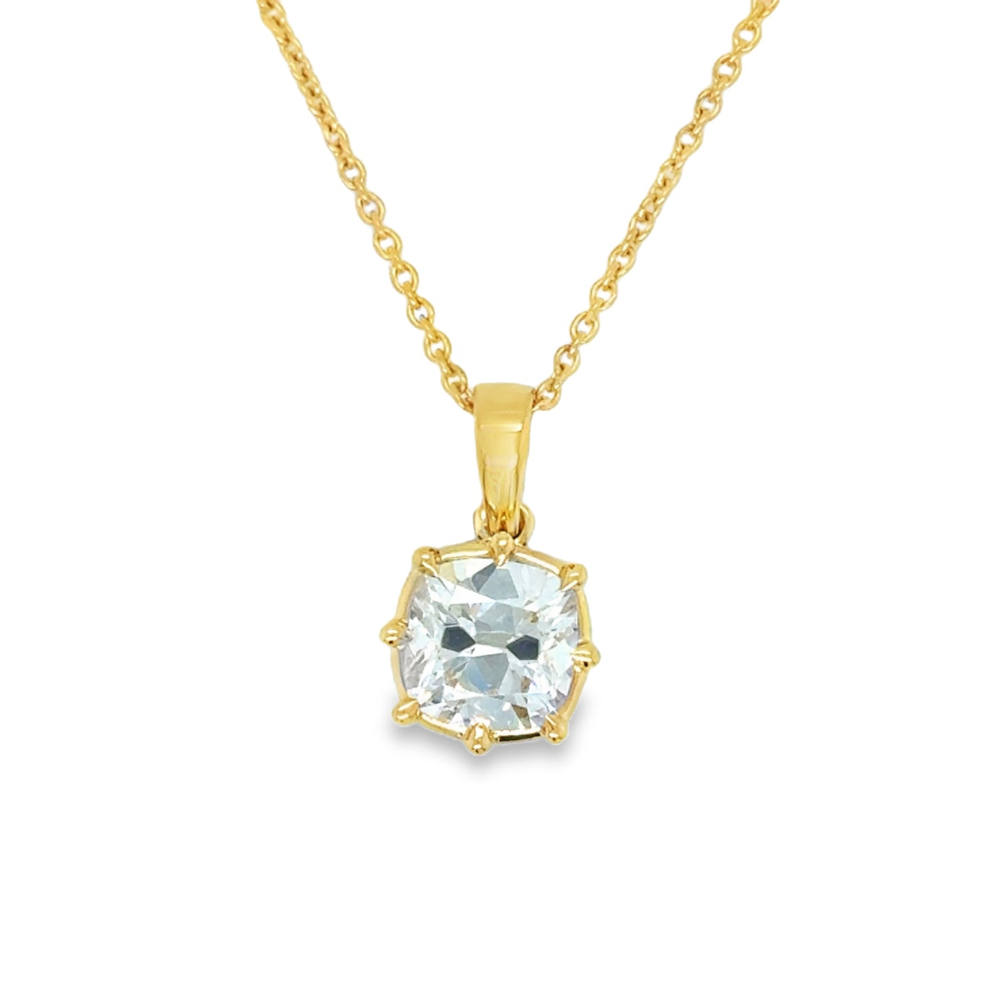 18ct Yellow Gold Eight Claw Miner Cut Solitaire Cultured Diamond Pendant
