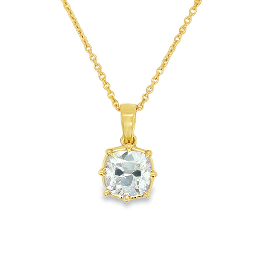 18ct Yellow Gold Eight Claw Miner Cut Solitaire Cultured Diamond Pendant