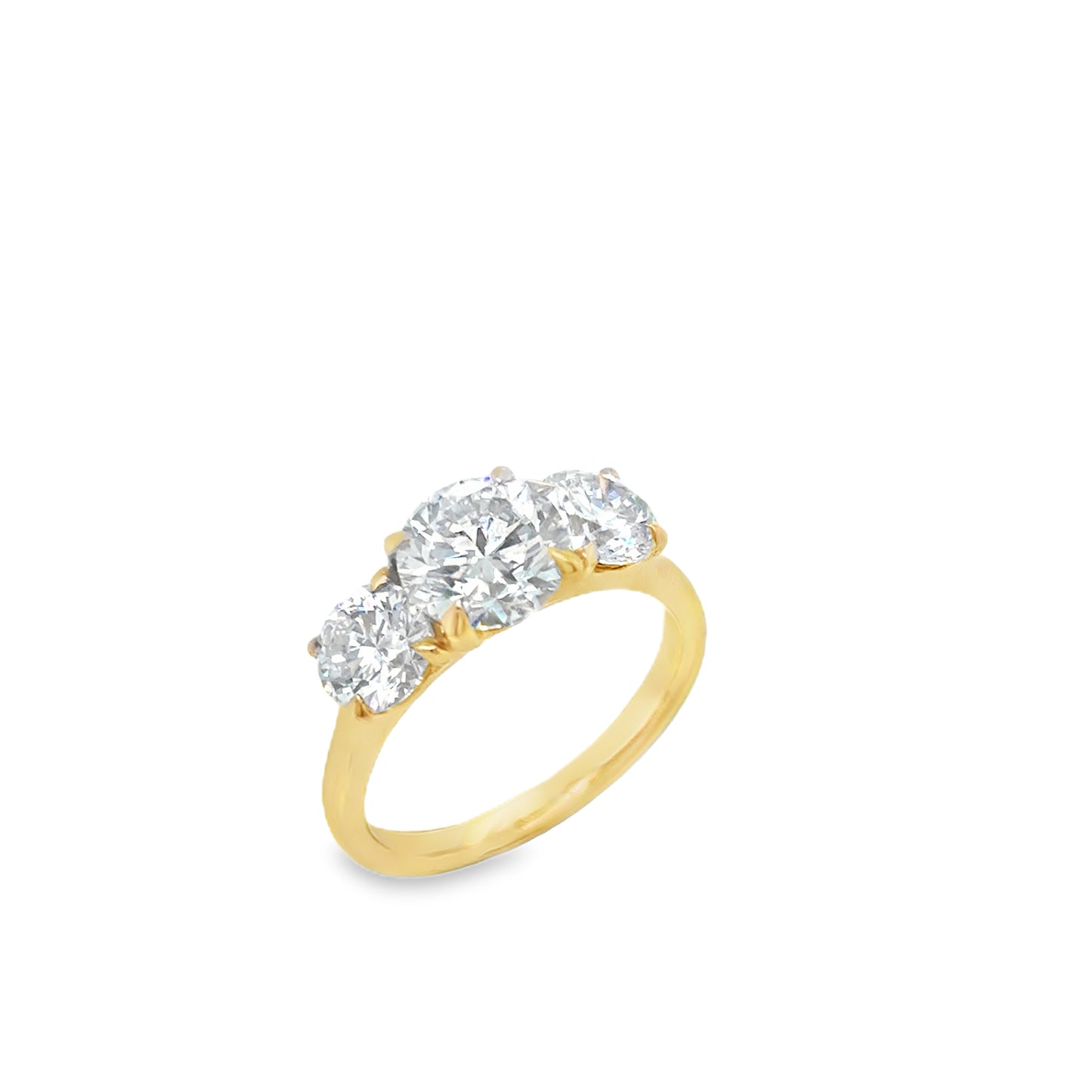 18ct Yellow Gold Three Stone Round Brilliant Cultured Diamond 3.00ct