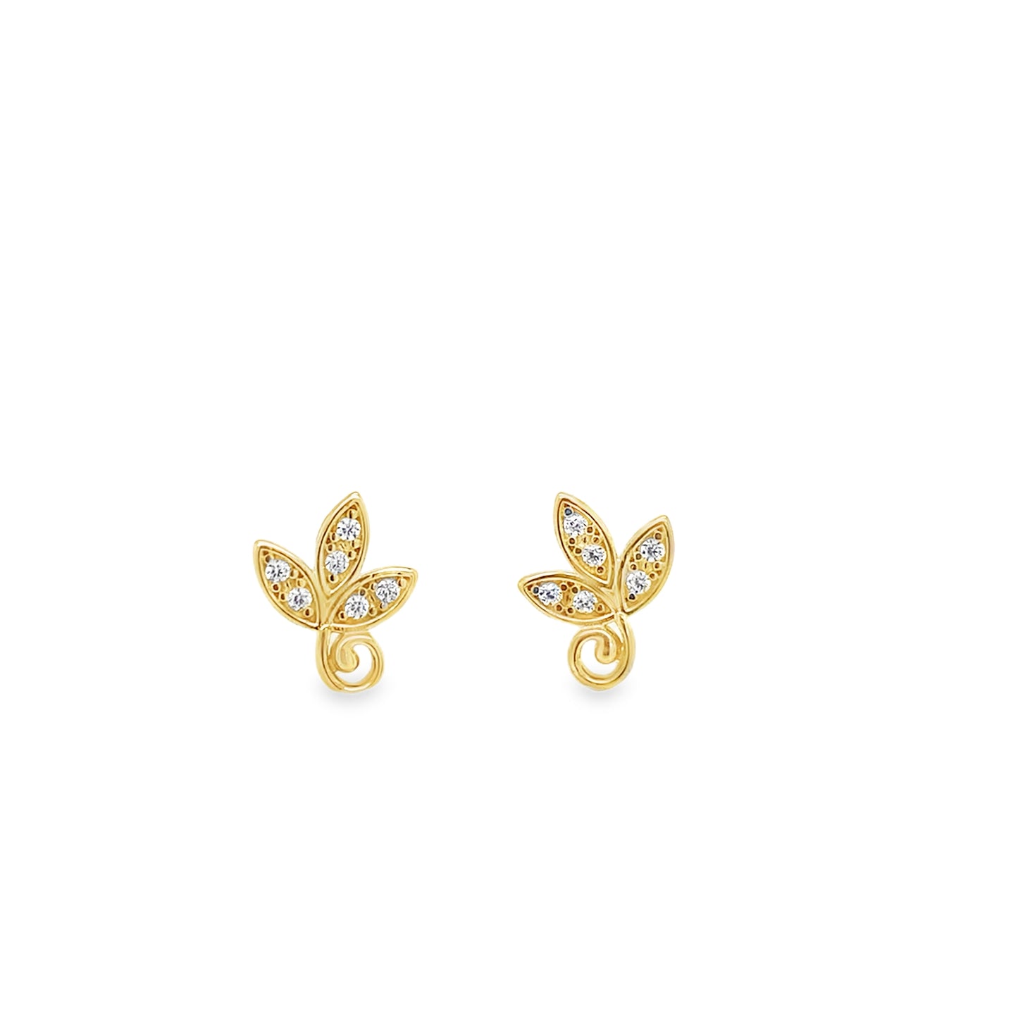 9ct CZ 3 Leaf Loop Stud Earrings