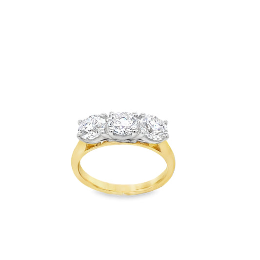9ct 3 Stone Round Brilliant Cut Cultured Diamond Ring 2.00ct