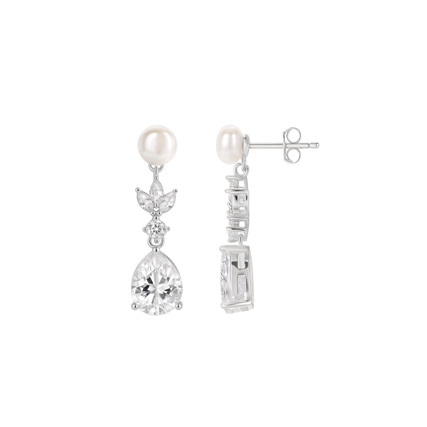 Sterling Silver CZ & Pearl Pear Drop Earrings