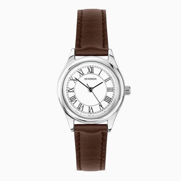 Ladies Sekonda Evans White Dial Brown Strap