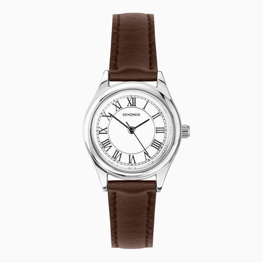 Ladies Sekonda Evans White Dial Brown Strap