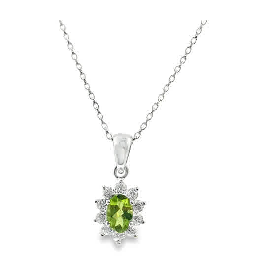 Sterling Silver Oval Green CZ Cluster Pendant