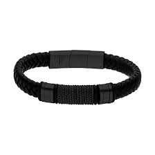 Steelwear Leather Plaited Bracelet With Black Chain Centre