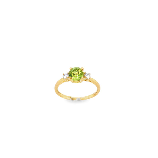 9ct Round Green Centre Stone Ring With Round CZ Shoulders