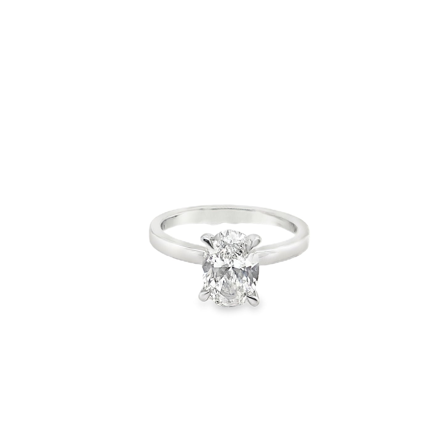 Platinum Oval Solitaire Cultured Diamond Ring with Cultured Diamond Set Hidden Halo 1.55ct