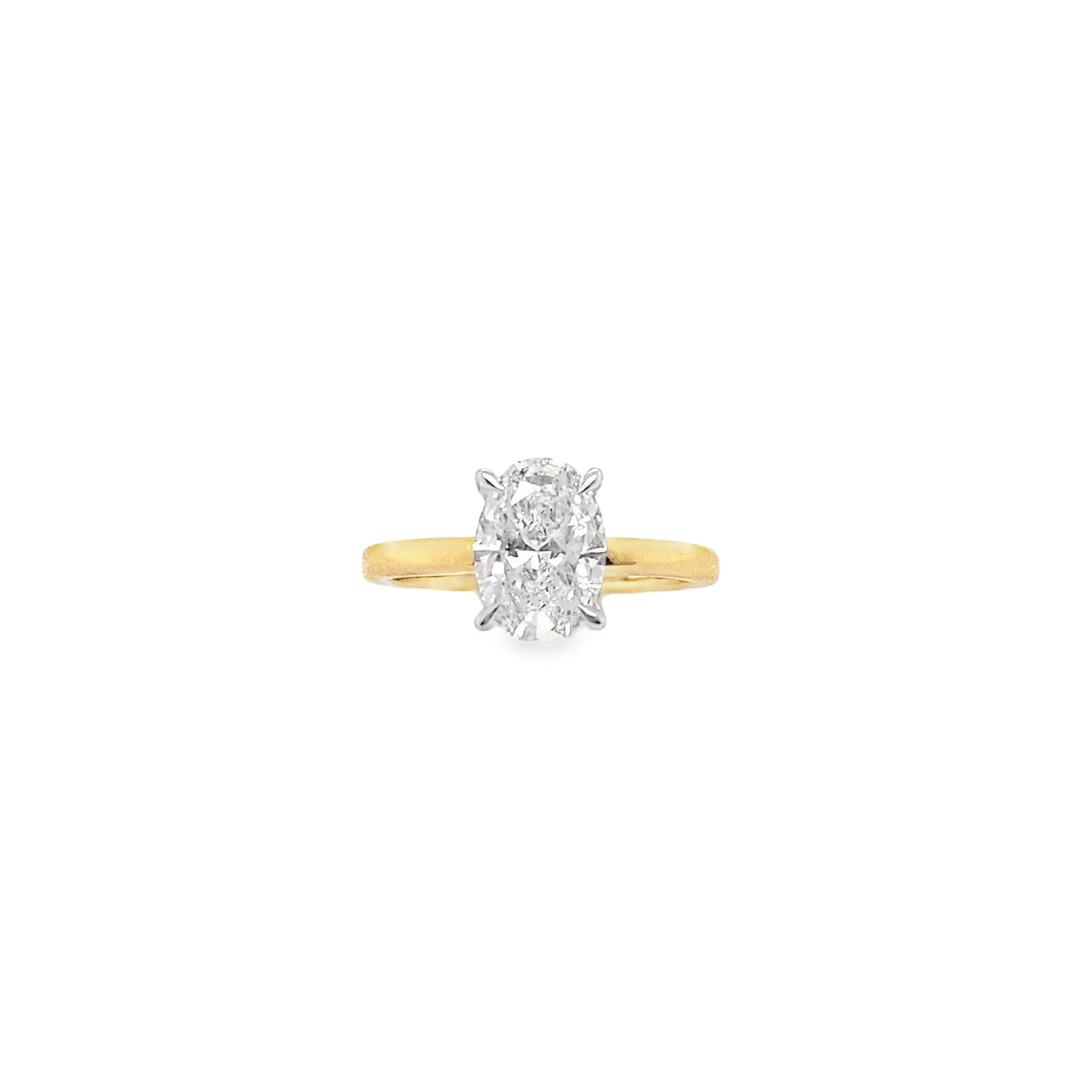 9ct Yellow Gold Oval Solitaire Cultured Diamond Ring with Cultured Diamond Set Hidden Halo 1.60ct