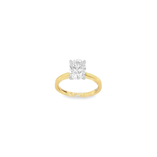 9ct Yellow Gold Oval Solitaire Cultured Diamond Ring with Cultured Diamond Set Hidden Halo 1.60ct