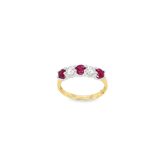 9ct Yellow Gold Five Stone Ruby and Diamond Ring .40ct