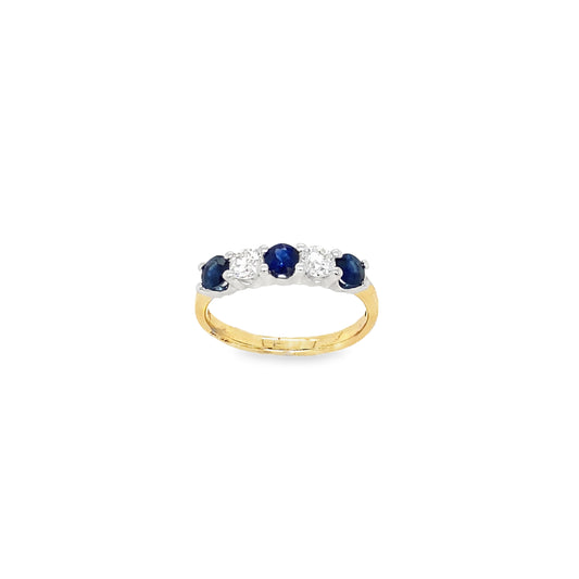 9ct Yellow Gold Five Stone Sapphire and Diamond Ring .40ct