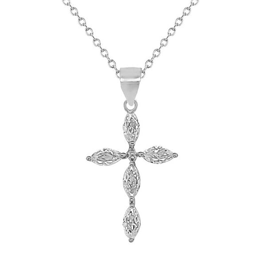 Sterling Silver CZ Marquise Cross Pendant 15x22mm