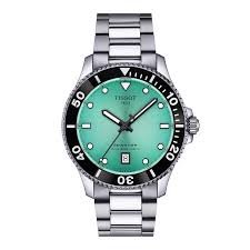 Gents Stainless Steel Tissot Seastar1000 Quartz GMT Watch With Turquoise Face