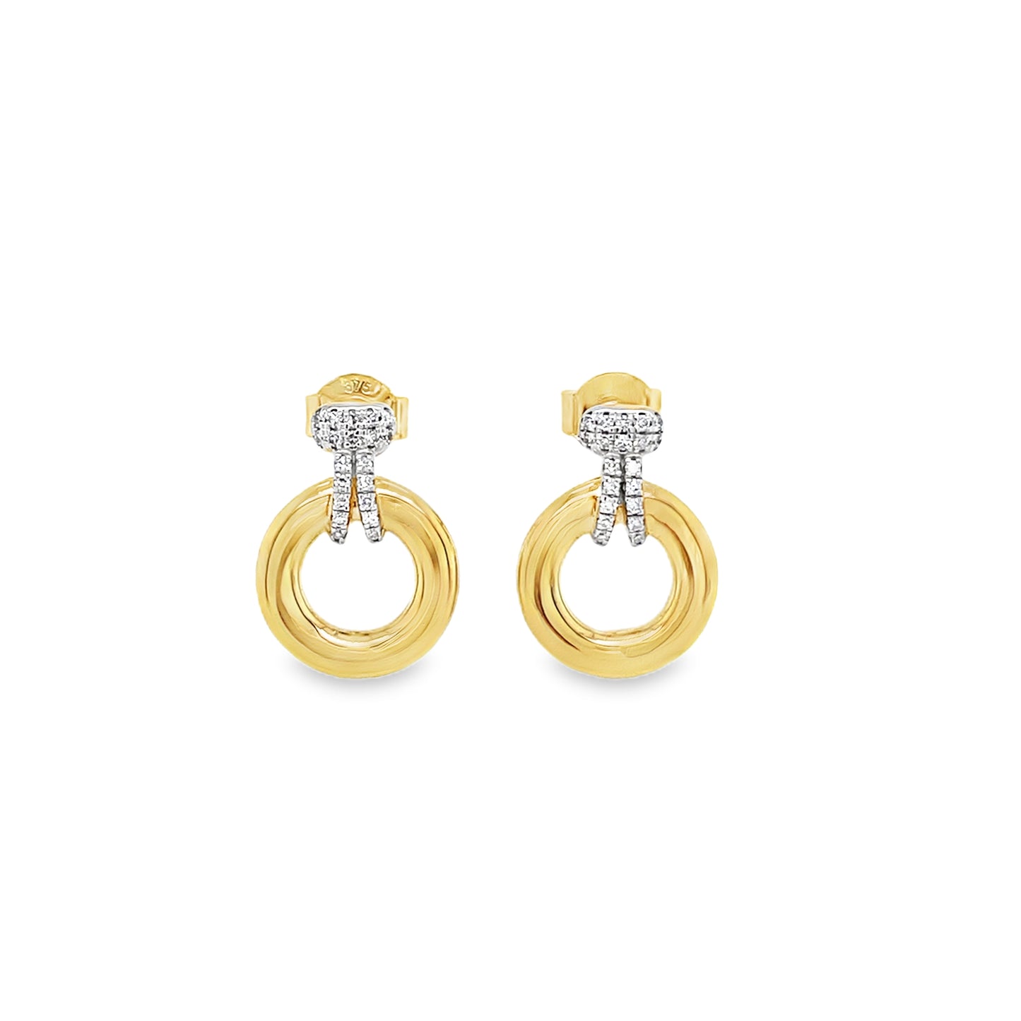 9ct Open Circle Earrings With Diamond Top 0.12ct