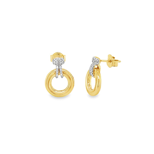 9ct Open Circle Earrings With Diamond Top 0.12ct