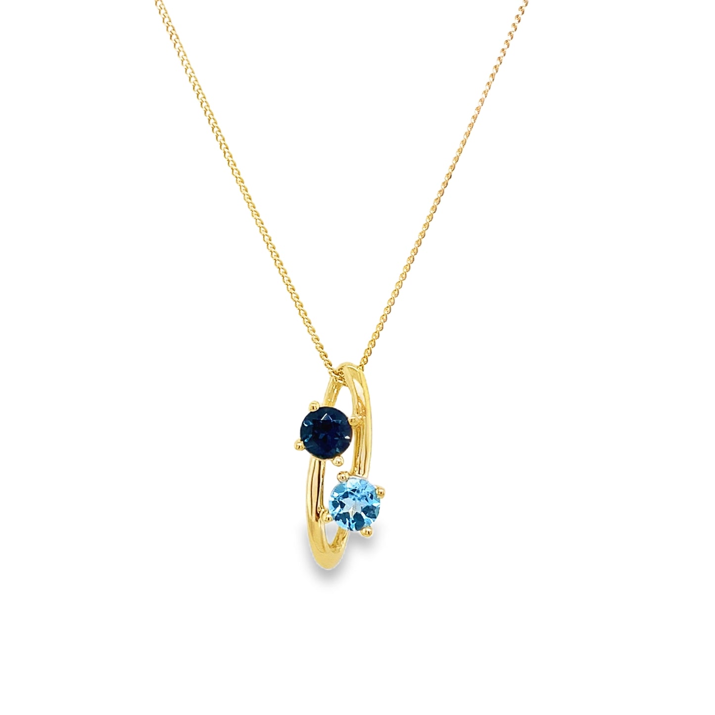 9ct Gold Round London Blue Topaz & Blue Swiss Topaz Drop Pendant