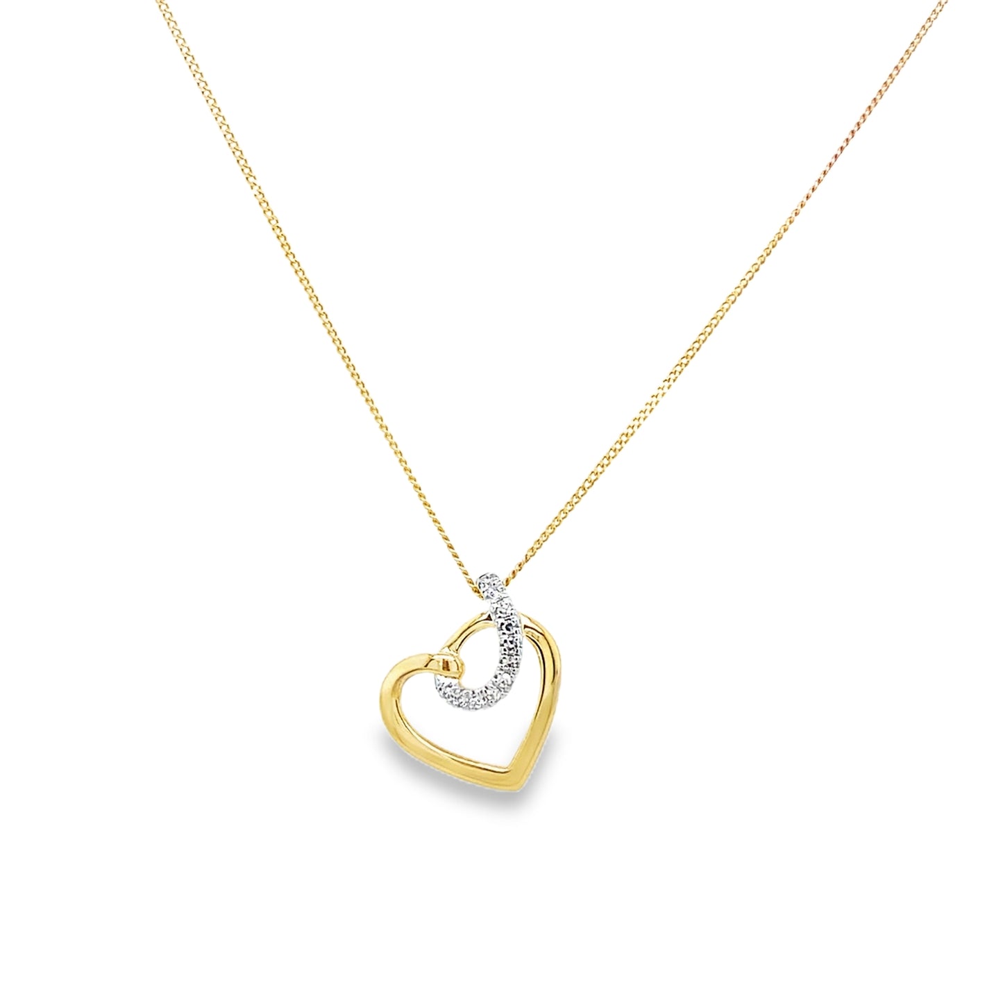 9ct Open Heart Diamond Swirl Pendant 0.05ct
