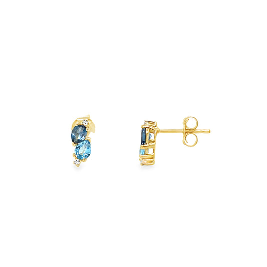 9ct Swiss Blue Topaz, London Blue Topaz & Cultured Diamond Cluseter Earrings 0.02ct