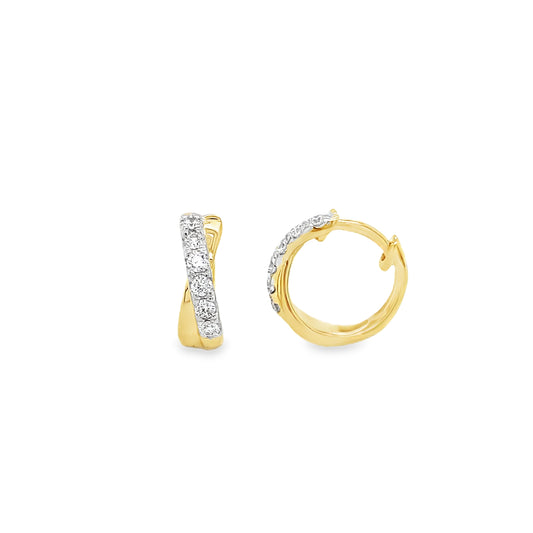 9ct Cultured Diamond Set Crossover Hoop Earrings 0.33ct