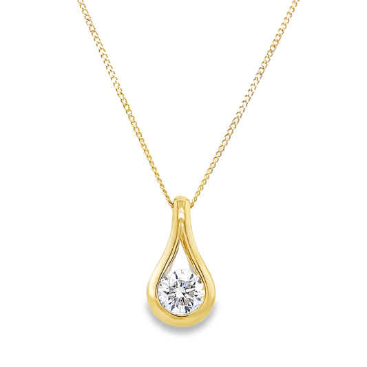 9ct Open Pear Pendant With Cultured Diamond Centre 0.50ct