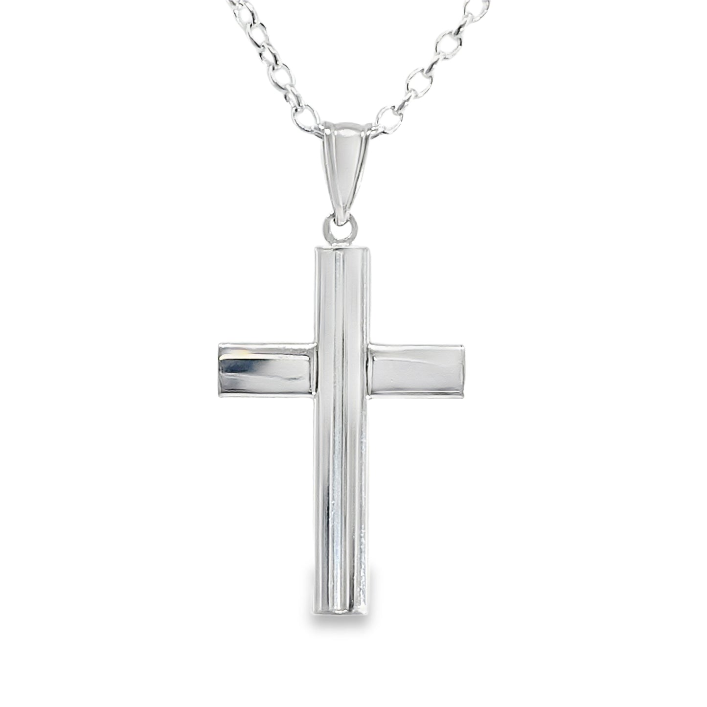 Sterling Silver Gents Polished Lined Cross 25x17mm