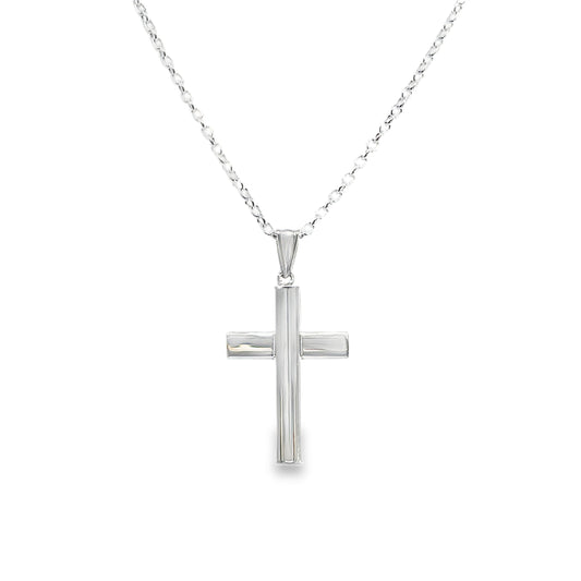 Sterling Silver Gents Polished Lined Cross 25x17mm