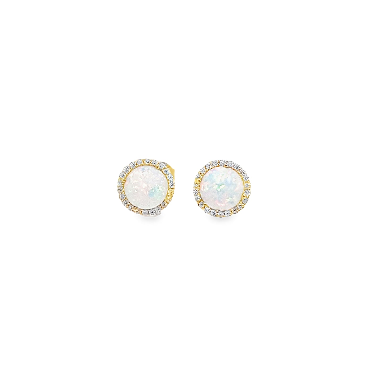 9ct Yellow Gold Opal Stud Earrings With CZ Halo