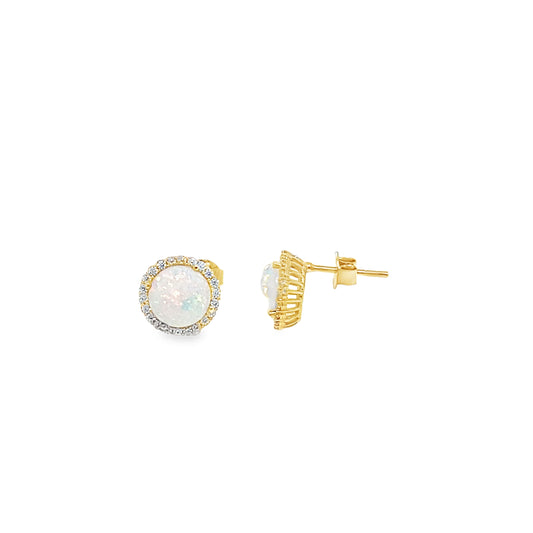 9ct Yellow Gold Opal Stud Earrings With CZ Halo