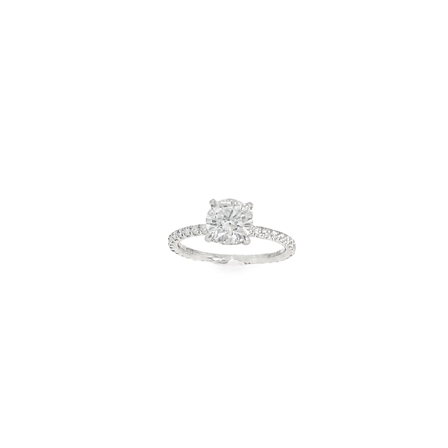 Platinum Round Solitaire Cultured Diamond Ring with Cultured Diamond Hidden Halo and Shoulders 1.31c