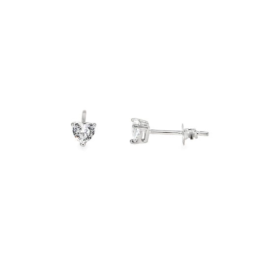 Sterling Silver 4mm Heart CZ Earrings