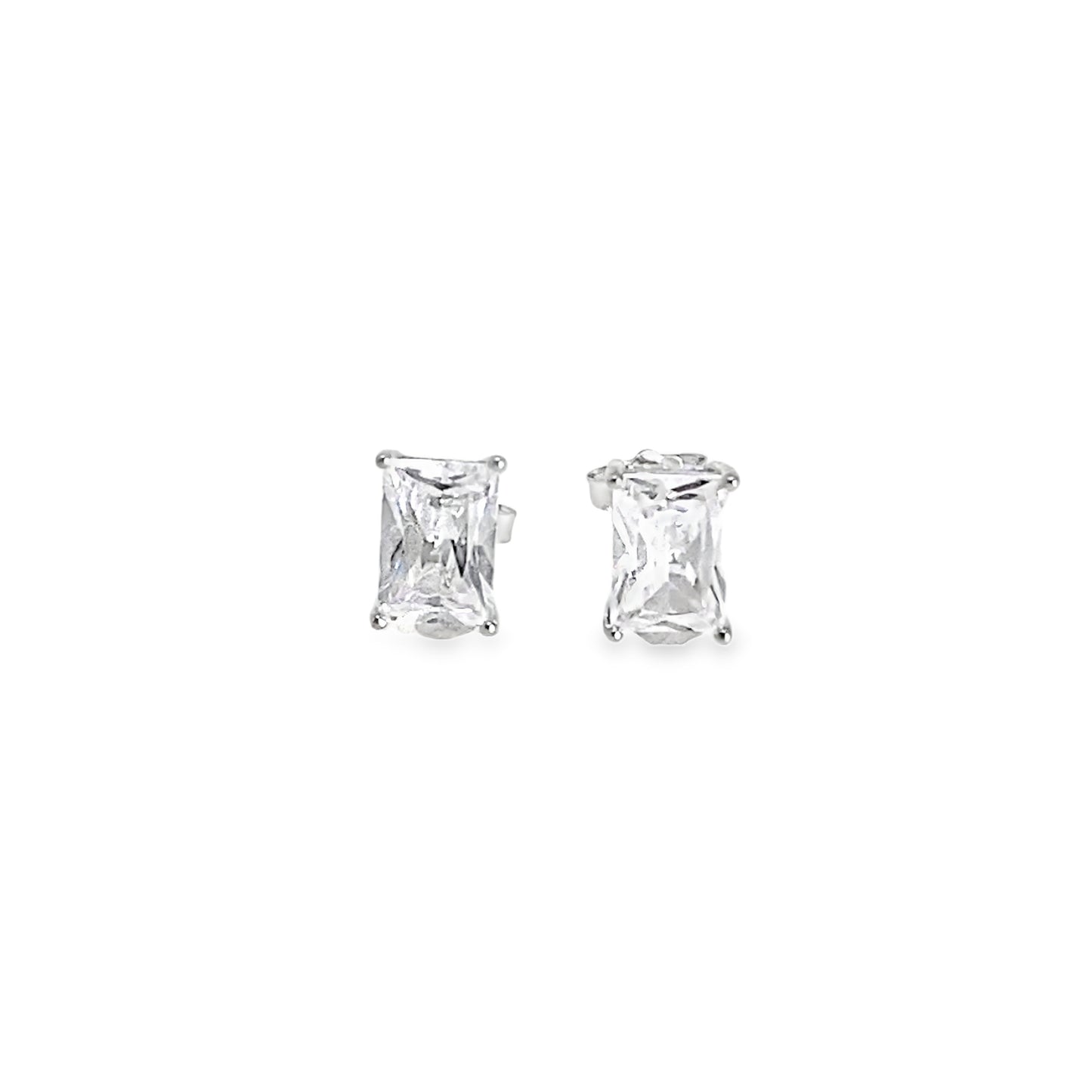 Sterling Silver 5x7mm Emerald Cut CZ Earrings