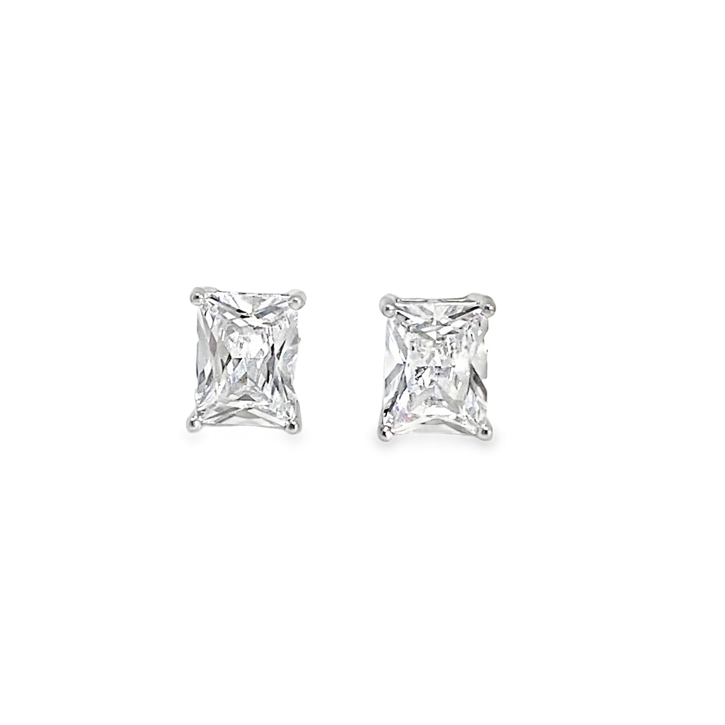 Sterling Silver 7x9mm Emerald Cut CZ Earrings