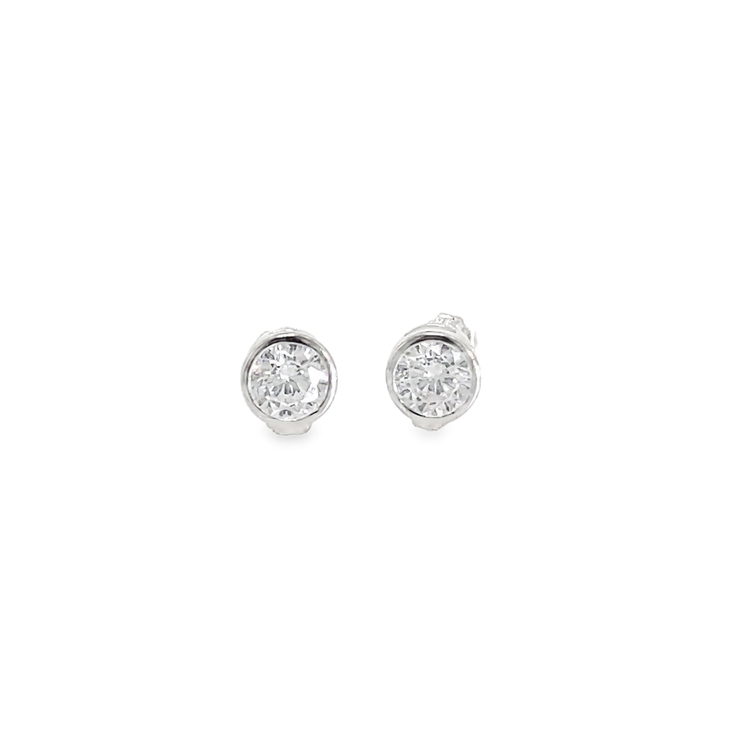 Sterling Silver Rubover Set Round 5mm CZ Earrings