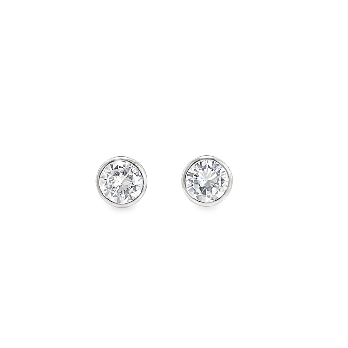 Sterling Silver Rubover Set Round 6mm CZ Earrings