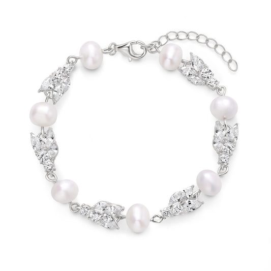 Sterling Silver CZ and Freshwater Pearl Bracelet