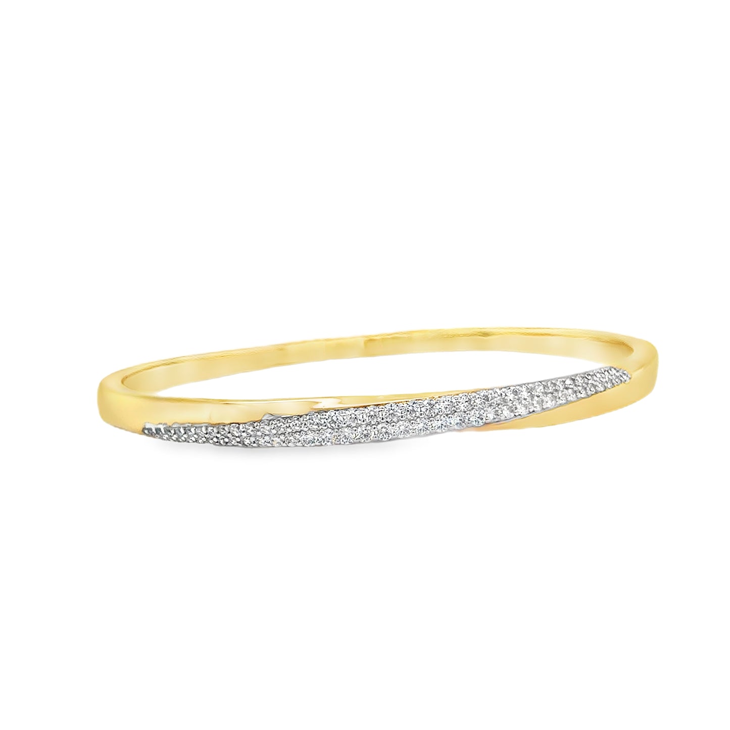 Brass 18ct Gold Plated Crossover Double Row CZ Bangle