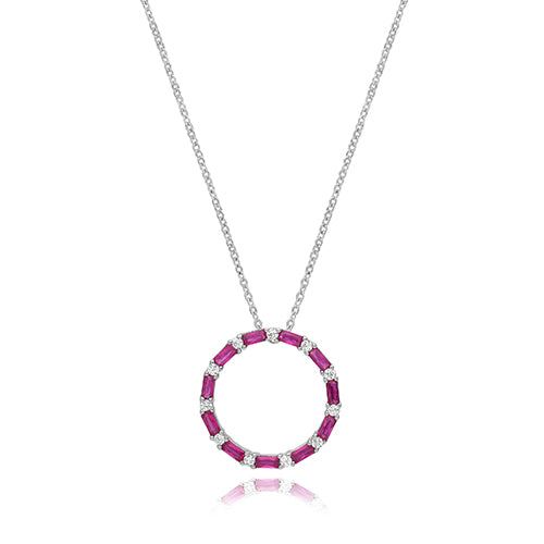 Sterling Silver White and Red CZ Open Circle Necklet