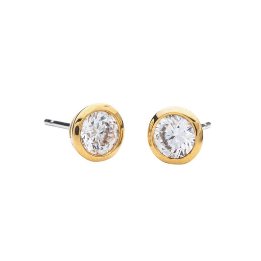 Sterling Silver Gold Plated Rubover CZ Solitaire Earrings