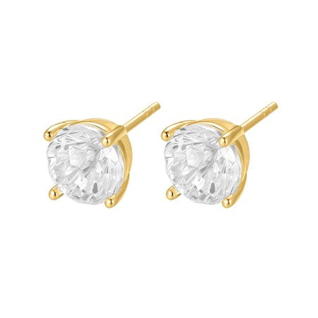 Sterling Silver 8mm Four Claw Round CZ Solitaire Earrings