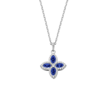 Sterling Silver Blue and White CZ Flower Pendant