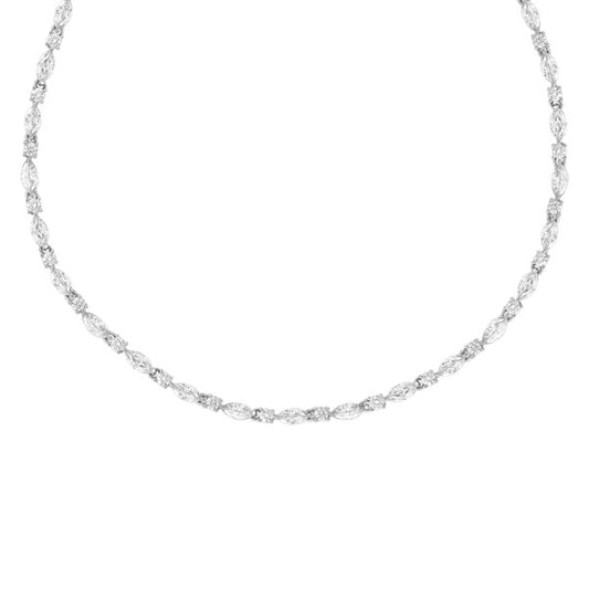 Sterling Silver CZ Round & Marquise Tennis Necklet