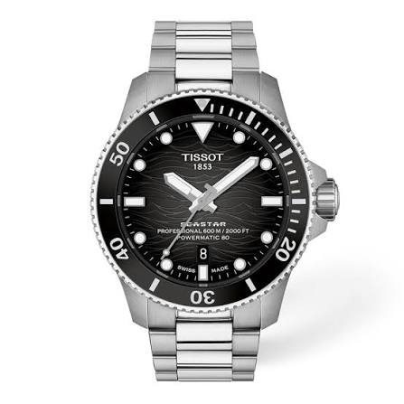 Gents Stainless Steel Tissot Seastar2000 Powermatic With Black Face