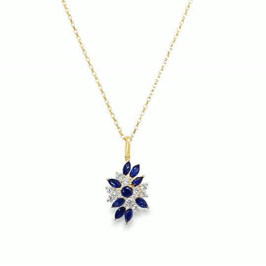 9ct White & Blue CZ Marquise Cluster Pendant