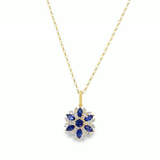 9ct White & Blue CZ Round Flower Cluster Pendant