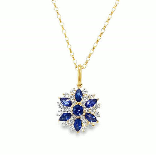 9ct White & Blue CZ Round Flower Cluster Pendant