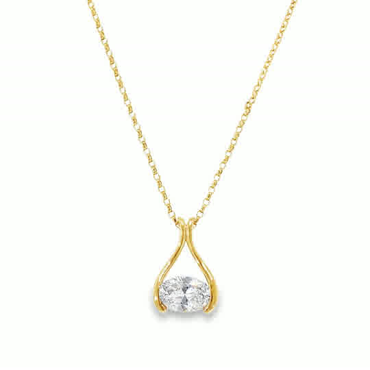 9ct CZ Oval East/West Wishbone Pendant